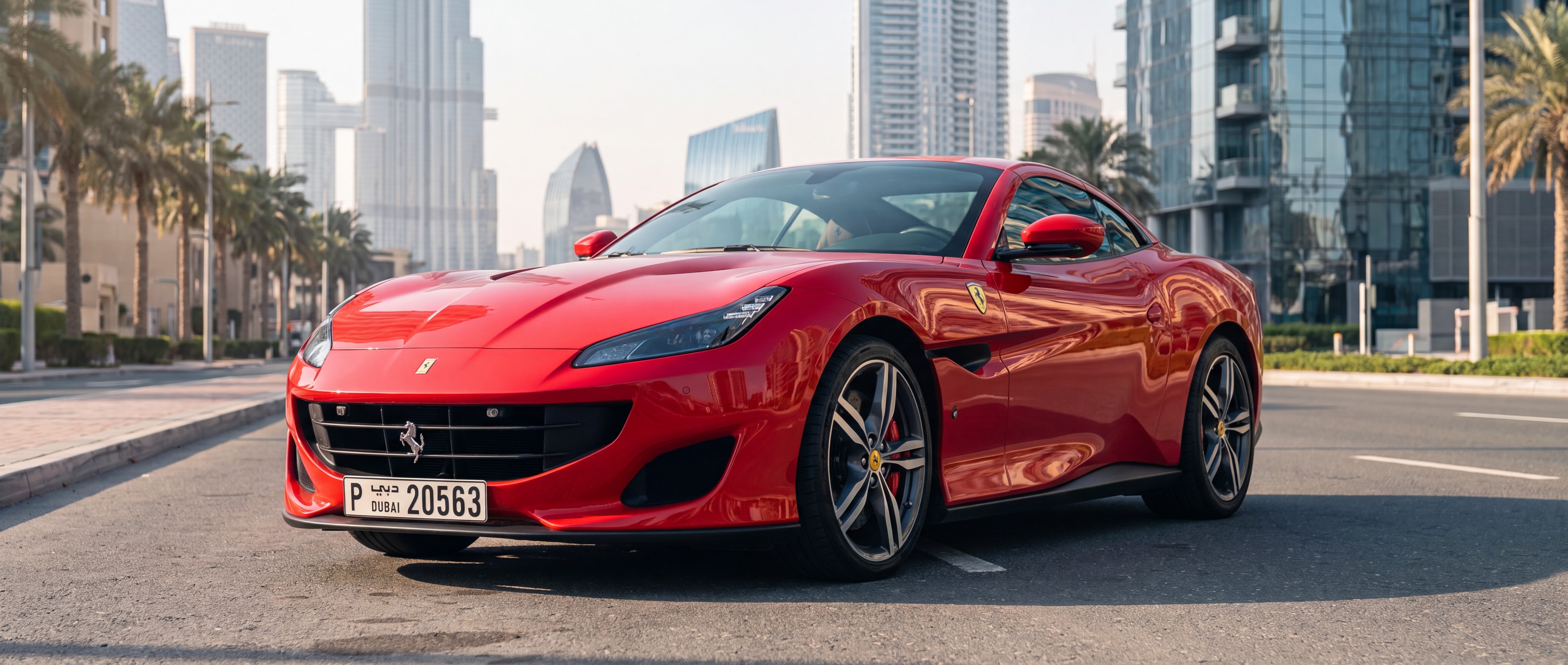 Ferrari Portofino, 3/4 front, Downtown Dubai street